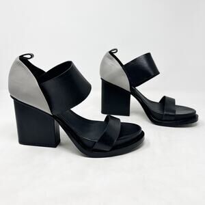 Black Gray Colorblock Wedge Chunky Heel Sandals Size 39 US 8